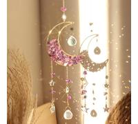 Moon Sun Catcher,Moon Crystal Dream Catcher,Meditation Crystal fit for Window Home Garden Decorations Room Car Garden Party Wedding Decor (Purple)