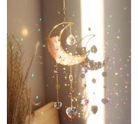 Moon Sun Catcher,Moon Crystal Dream Catcher,Meditation Crystal fit for Window Home Garden Decorations Room Car Garden Party Wedding Decor (Pink)