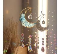 Moon Sun Catcher,Moon Crystal Dream Catcher,Meditation Crystal fit for Window Home Garden Decorations Room Car Garden Party Wedding Decor (Blue)