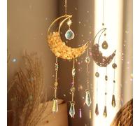 Moon Sun Catcher,Moon Crystal Dream Catcher,Meditation Crystal fit for Window Home Garden Decorations Room Car Garden Party Wedding Decor (Yellow)