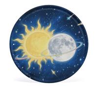 Moon Sun Circular Iron Wall Art 11.8 Inch Vintage Tin Sign Round Metal Decor for Home, Bar, Bathroom Wall Decor, Retro Industrial Wall Hanging Art