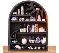 Moon & Sun Floating Shelves Crystal Display Rack Wall Mounted Holder Crescent Moon Shelf Boho Hanging Gothic Wall Stand Organizer Zen Wall Decor Arch Shelf For Spiritual, Hippie, Or Witch Room Decor (