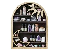 Moon & Sun Floating Shelves Crystal Display Rack Wall Mounted Holder Crescent Moon Shelf Boho Hanging Gothic Wall Stand Organizer Zen Wall Decor Arch Shelf For Spiritual, Hippie, Or Witch Room Decor (