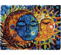 Moon & Sun Latch Hook Kits Rug DIY Cushion Tapestry Making Crochet Hook Rug Making Kits with Color Preprinted Pattern Canvas Rug Cushion Carpet Needlework Crochet Kits 52x38cm (J24)