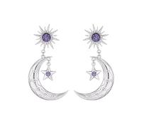 Moon Sun Star Purple Crystal Dangle Drop Earrings for Women Gold Silver Plated Bohemian Irregular Crescent Planet Chic Rhinestone Cubic Zirconia Geometric Celestial Earrings (Silver)