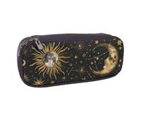 Moon Sun Stars Print Leather Pencil Case Stationery Makeup Bag Cash Coin Organizer Bags