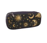 Moon Sun Stars Print Leather Pencil Case Stationery Makeup Bag Cash Coin Organizer Bags