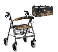 Moon Sunflower Mushroom Universal Rollator Walker Seat and Backrest Covers Walker Basket Bag Set for Rollator Walkers, 3 Pieces Set
