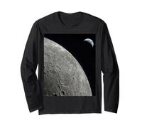 Moon Surface Close View with Earth Crescent Astronomy Long Sleeve T-Shirt
