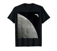 Moon Surface Close View with Earth Crescent Astronomy T-Shirt