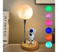 Moon Table Lamp for Kids,Space Buddy Light with 7 Color Astronaut Night Light,USB Powered and Button Control 3D Moon Light,Perfect for Bedroom,Nursery and Space-Themed Parties, Ideal Birthday Gift