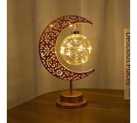 Moon Table Lamp LED Bulb Enchanted Lunar Light Battery Operated Ramadan Decorations Moon Star Night Light for Home Bedroom Retro Style Eid Mubarak Party Living Room Home Decoration