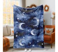 Moon Throw Blanket, Cosmic Fanciful Stars Clouds Fall Navy Blue Flannel Blanket Soft Lightweight Decorative for Couch Sofa Bed Recliner Dorm Lap Chair 50x60 Inch