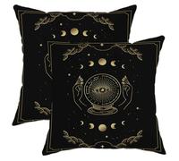 Moon Throw Pillow Covers Set of 2 Astrology Witchy Hand Sun Crystal Ball Stars Celestial Black Gold Fuzzy Velvet Washable Home Patio Room Couch Square Home Sofa Bed Decorative Cushion Cover 20x20inch