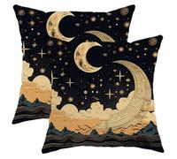 Moon Throw Pillow Covers Set of 2 Starry Night Cloud Abstract Mountain Polka dot Black Gold Fuzzy Velvet Washable Home Patio Room Couch Square Home Sofa Bed Decorative Cushion Cover 16x16inch
