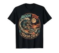 Moon Tide Trash Crew Raccoon Surfing Retro Beach Value Graphic T-Shirt, Men, Black, M