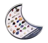 Moon Tray - 5.91 Inches Crystal Collection Case | Natural Mineral - 65g Crescent Shaped Decorative Stand Including 32 Stones Supporting Relaxation Mindfulness Study Display Gift Use