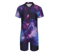 Moon Tree Big Girls One Piece Swimming Costume Boyleg Swimsuit Short Sleeve Rash Guard Nebula Age 11-12 Years