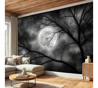 Moon Tree Branches Wallpaper - Mysterious Tranquil Wall Mural for TV and Sofa Background, Non-Woven Art Print Decoration Black Wallpaper, for Living Room Bathroom Hallway, 250 x 175 cm