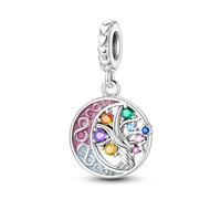 Moon Tree of Life Plant Charms for Bracelets Necklaces Sterling Silver with Colorful CZ Stones, Dijes para Pulseras Bisuteria Pendants Beads DIY Charm Jewelry Gifts for Women and Her