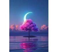 Moon Tree Paint by Numbers for Adults with Frame, Large Paint by Number Canvas Kits, DIY Color Oil Painting Acrylic Paints with Brushes, Hobbies for Adults Women, Home Wall Decor Gifts 80x110cm J8-131