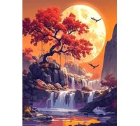 Moon Tree River Paint by Number for Adults,Frameless DIY Oil Painting Kits on Canvas with Paint Brushes and Acrylic Pigment Art Painting for Home Decor Gift 60x75 cm