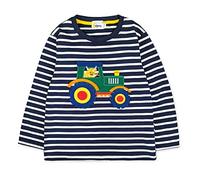 Moon Under the Bridge Boys' Cotton Long-Sleeve T-Shirt Top Striped Tractor 3-4 Years
