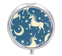 Moon Unicorn Blue Pill Case Box with 3 Compartment Medicine Vitamin Organizer for Purse Pocket 5x5cm