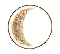 Moon Wall Light Sconce, Round LED Backlit Fixture with Textured Crescent Lunar Surface, Black Frame Ambient Lamp, Modern Artistic Lighting Decor for Living Room, Bedroom, Indoor/Outdoor(Positive white