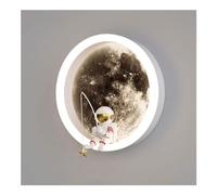 Moon Wall Sconce, LED Base Astronaut Wall Light for Kids Bedroom, 7.9in Creative Round Wall Lamp with Astronaut Decor, Children's Room Decor, 3000K Warm White