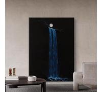 Moon Waterfall Oil Painting Dark Nature Landscape 100% Hand-Painted Textured Artwork Vertical Frameless Wall Art For Living Room Bedroom Home Decor 110X180Cm(43.3X70.8Inch)