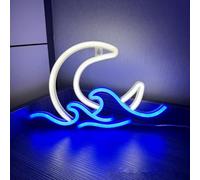 Moon Wave Neon Sign, Sunrise Sunset Neon Sign Moon over Sea Neon Light LED Neon Light Night Lamp USB Powered Led Neon Light Sign (Blue/White)