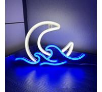 Moon Wave Neon Sign, Sunrise Sunset Neon Sign Moon over Sea Neon Light LED Neon Light Night Lamp USB Powered Led Neon Light Sign (Blue/White)