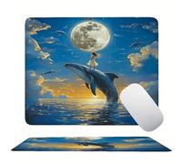 Moon Whale Mouse Mat 20 x 15 cm Ultra Thin, with Stitched Edges Office Mouse Pad, Non-Slip Rubber Base, Waterproof & Washable, Home Desk Accessories, Aesthetic with Design Mousepad 200x150mm s0z-394