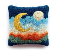 Moon White Clouds Latch Hook Cushion Cover Kit,Pre-Printed Colourful DIY Craft Set for Adults and Beginners,17x17 Inch Sofa Pillow Case,Relaxing Mindfulness Stress Relief Activity for Women
