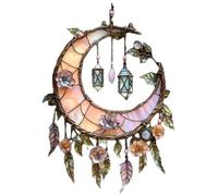 Moon Window Hangings Ornament, Acrylic Hand-Painted Moon and Floral Window Decor, with Stained Glass Effect, Dreamy Celestial Hanging Ornaments for Indoor Outdoor Garden(10cm)