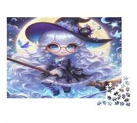 Moon Witch Jigsaw Puzzle Cat Familiar 1000 Pieces Recycled Paper Adults Jigsaws Educational Challenge Game Family Learning Women Men 38x26cm/1000pcs