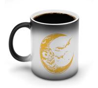 Moon with Bats Scary Face Funny Ceramic Mug with Handle Heat Sensitive Coffee Mugs Magic Discoloration Cup