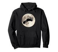 Moon with Jumping Comic Cat Pullover Hoodie