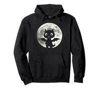 Moon with Silhouette of Little Comic Baby Dragon Pullover Hoodie