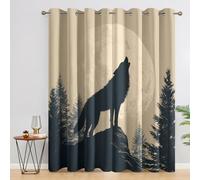 Moon Wolf Blackout Curtains, 90 Drop, Forest Howling Wild Animal Printed Curtains for Living Room, Bedroom, Eyelet Drapes for Window Home Decor, 66x90 Inch 2 Panels (1J3-25)