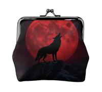 Moon Wolf Coin Purse-Leather Kiss Lock Wallet Small Clutch
