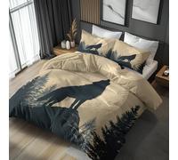 Moon Wolf King Size Duvet Cover Sets - Forest Howling Wild Animal Bedding & Bedroom Decor, Super Soft Microfiber Quilt Cover and 2 Pillowcases, with Zip, Reversible Design (Q23-Z)