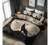 Moon Wolf King Size Duvet Cover Sets - Howling Wild Animal Bedding & Bedroom Decor, Super Soft Microfiber Quilt Cover and 2 Pillowcases, with Zip, Reversible Design (Q8-Z)