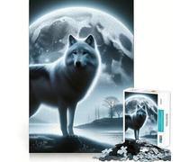 Moon Wolf Silhouette Jigsaw 1000 Pieces for Teenagers Unwind Game Clear Hue Enjoyable Challenge Xmas Gift (50x75cm)