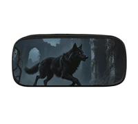 Moon Wolf Theme Pencil Case Waterproof Leather Pencil Pouch Multi-purpose Aesthetic Makeup Bag Cute Pen Bag Large Cosmetic Bag for Office Stationery, Travel