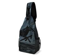 Moon Wolf Theme Sling Bag Small Crossbody Bags with Adjustable Strap Durable Chest Bag for Hiking Travel