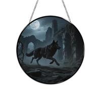 Moon Wolf Theme Stained Glass Window Hanging Sign Suncatcher