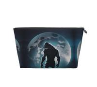 Moon Wolf Warrior Makeup Bag, Cosmetic Bags Travel Toiletry Bag Make Up Bag for Women, Leather Makeup Bag Organizer, Cute Makeup Pouch Silver