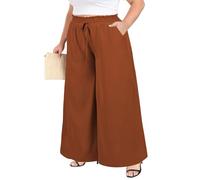 Moon Wood 2026 Womens Wide Leg Trousers Ladies Printed Flowy Palazzo Pants Summer Elasticated Smocked Waist Casual Trousers with Pockets Plus Size Rusty 4XL